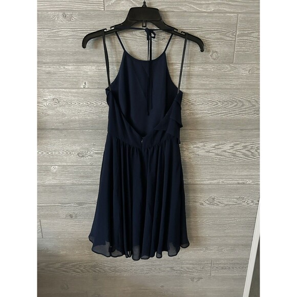 BCBGeneration Navy Blue Ruffle Mini Dress Size 2 Zip‎ Halter Sleeveless - Picture 2 of 9